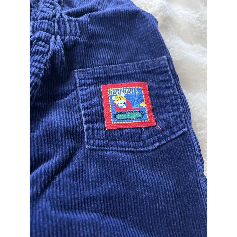 Vintage 90s OshKosh Boys Mice Construction Patch Corduroy Overalls Bubble Leg